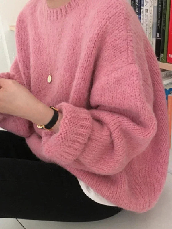 Pink Women SweaterFemale Knitting Overszie Long Sleeve Loose