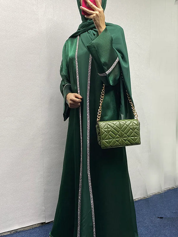Luxury Abayas Set for Women Two Piece without Inner Dresses Dubai Robe with Hijab Beading Belt 2023 New Design Kaftan Muslim Sui