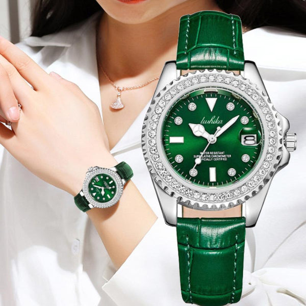 Rushika quartz watch women's watch green niche diamond-studded water ghost fashion trend ladies watch women