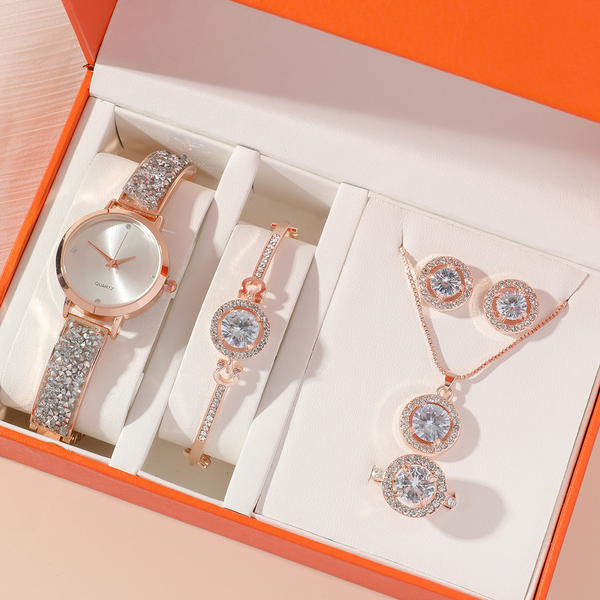 Stylish Temperament Diamond-Set Starry Sky Trend Personality Women's Quartz Watch Set 5pcs/SET
