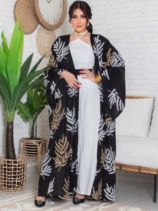 New Middle East Embroidered Mesh Cardigan Robe Arab Traditional Women's Clothing Abaya Muslim Ethnic Style Two-piece Kaftan Saudi Dubai