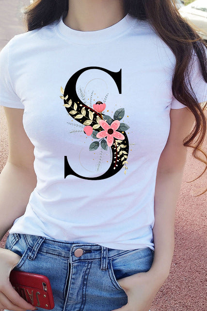 2022 cross-border new summer women's short-sleeved round neck creative English alphabet printing women's T-shirt Korean version ins flow