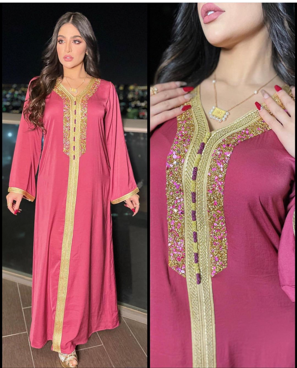 moroccan kaftan Ramadan Eid Jalabiya Fashion Muslim Dubai Arabic  Abaya Dress Moroccan Kaftan Diamond Jalabiya Women Robe 2021