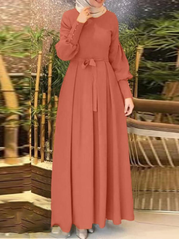 ZANZEA Women Muslim Thin Dresses Abaya Kaftan Solid O-Neck Long Sleeve Thin Long Dress Fashion Holiday Casual Loose Ladies Vestido Plus Size