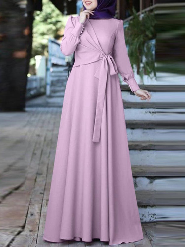 ZANZEA Women Muslim Dresses Abaya Kaftan Solid O-Neck Long Sleeve Vintage Long Dress Fashion Holiday Casual Loose Ladies Vestido Plus Size