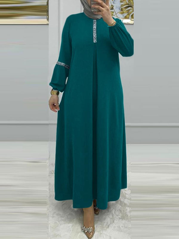 ZANZEA Fashion Long Sleeve Muslim Abaya Hijab Dress Women Casual Sequin Sundress Solid Party Holiday Vestido Islamic Clothing