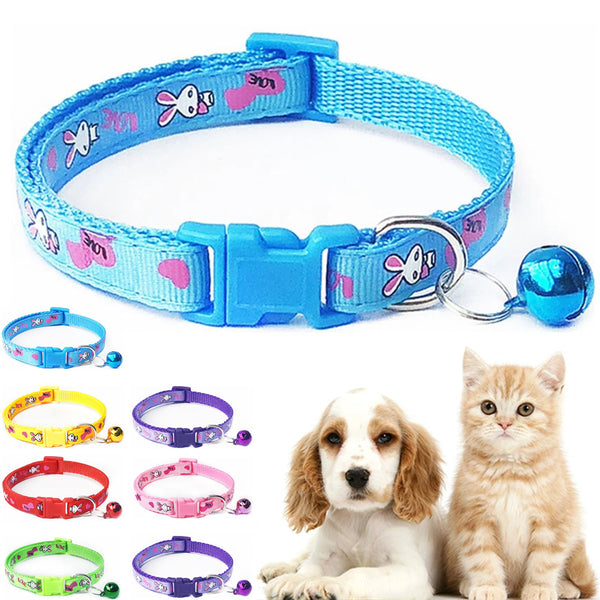 Cute Rabbit Printing Pets Collars 1PC with Bells  Adjustable Dog Collars Necklace Collar Lovely Polyester Puppy High Quality Pet Supplies