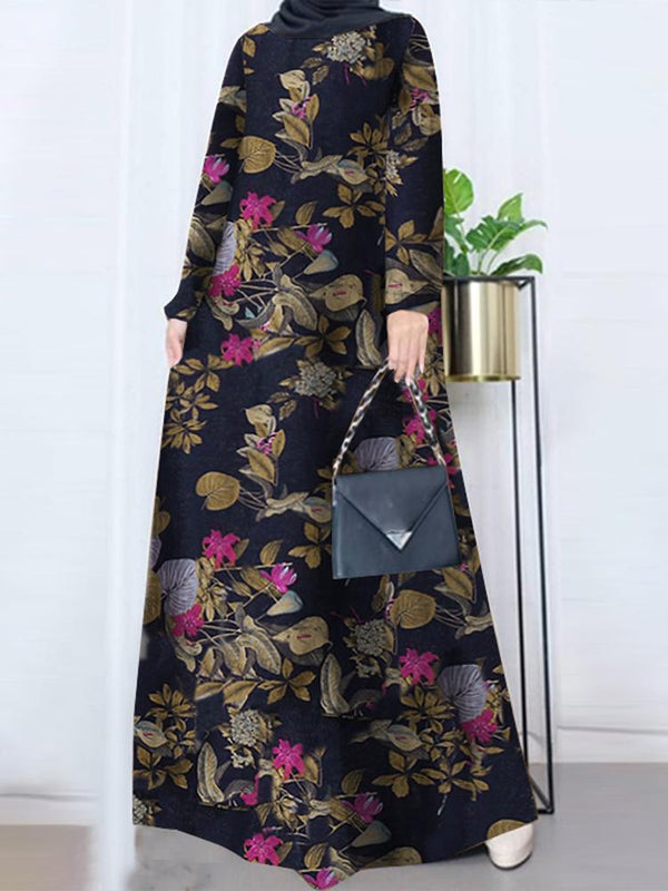 Bohemian Floral Printed Maxi Dress ZANZEA Women Spring Muslim Abaya Hijab Sundress Vintage Casual Long Sleeve Ramadan Vestido