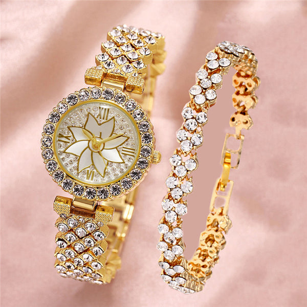 Ladies Diamond bracelet watch set，quartz watch diamond bracelet 2 pcs set，Birthday gifts, random for 2 styles of bracelets,luxury adult watches