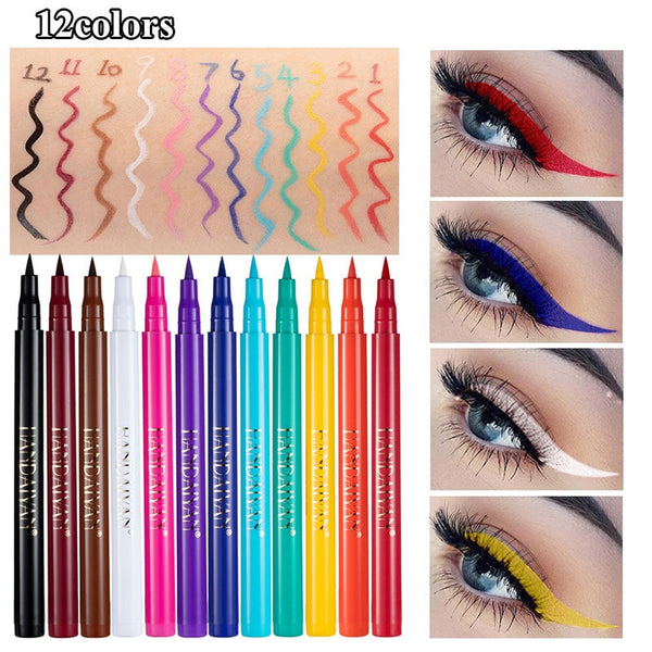 12 Colors Eyeliner Liquid Pencil Waterproof Easy To Wear Make Up Matte Eye Liner Blue Red Green White Gold Brown Eyliner