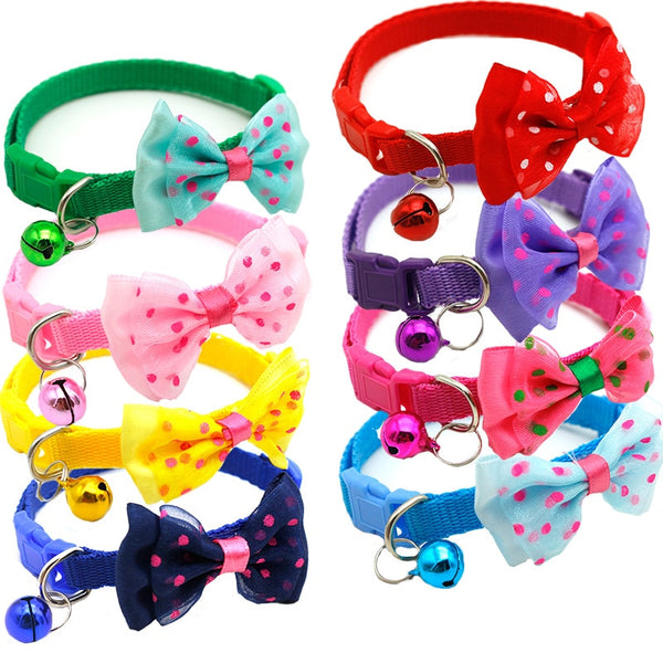 New Cat Products Adjustable Pet Dog Cat Collar Puppy and Cat Nylon Leash Necklace with Bells and Bow Festival Wearable Party