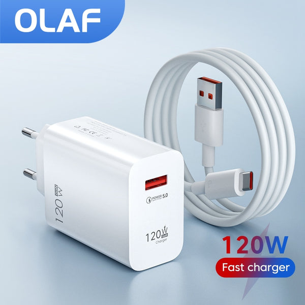 Olaf Fast Charge Charger 120W USB CellPhone Charger For iPhone 13 Xiaomi Poco Samsung QC 3.0 Mobile Phones Adapter carregador