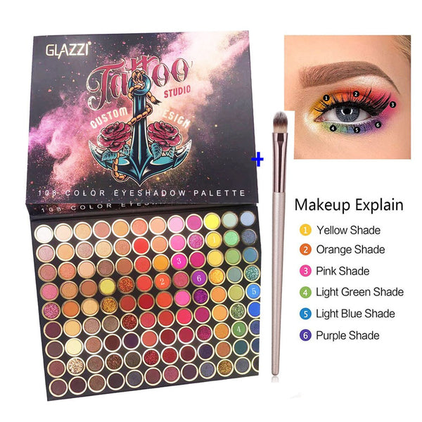 GLAZZI 108 Color Eyeshadow Blush Cosmetic Foundation Face Powder Makeup Sets Eye Shadows Palette Eyes Makeup Gift Brushes