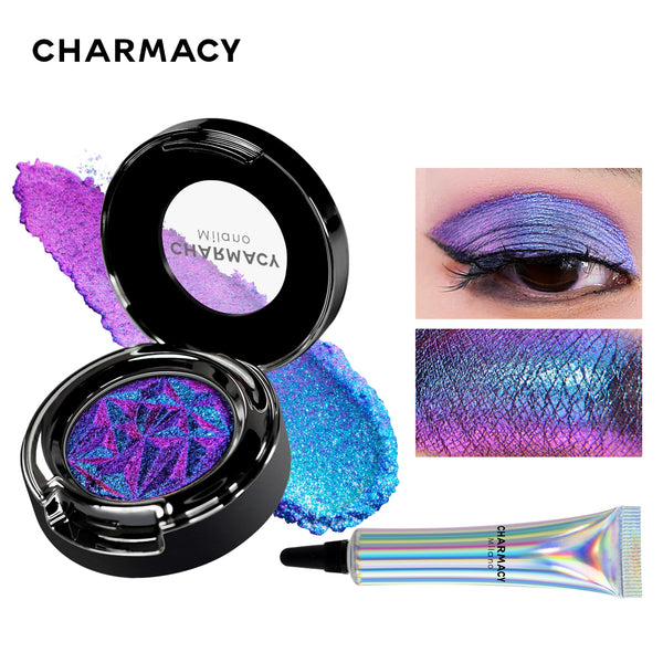 CHARMACY Shiny Duochrome Eyeshadow Set Long-lasting High Quality Glitter Eye Shadows with Primer Cosmetic Makeup for Women