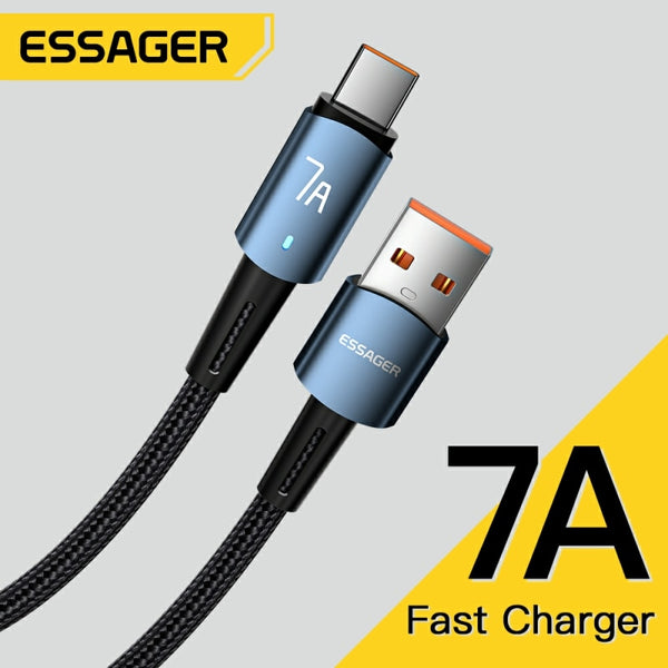 Essager 7A Type C USB Cable Wire For Samsung S10 Xiaomi Huawei P30 P40 Pro Mobile Phone 100W Fast Charging USB Type C Data Cord