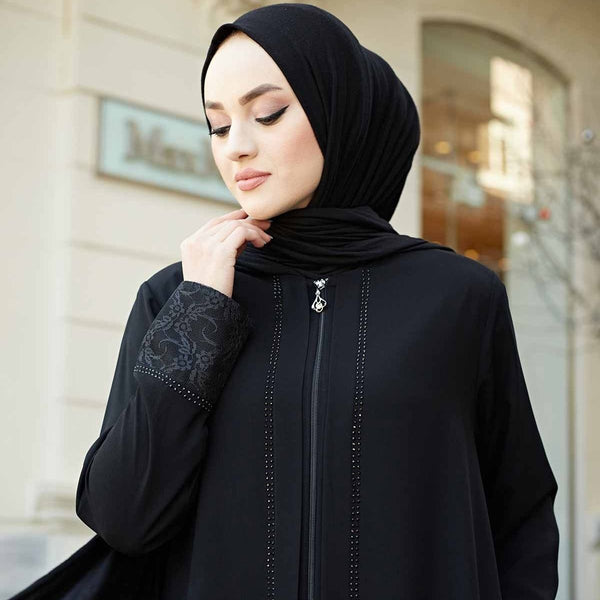 Lace Detailed Abaya Dress Turkey Muslim Fashion Islam Clothing Dubai Istanbul Women Istanbulstyles 2022