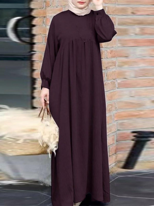 ZANZEA Women Muslim Thin Dresses Abaya Kaftan Solid O-Neck Long Sleeve Puff Sleeve Thin Dress Fashion Holiday Casual Loose Ladies Vestido Plus Size