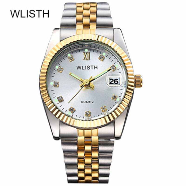 Wlisth Men's Watches Stainless Steel Luxury Diamond Waterproof with Date Quartz Watch