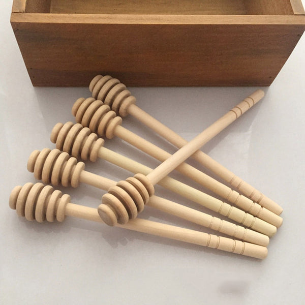 2Pc Practical Long Handle Wood Honey Spoon Mixing Stick Dipp