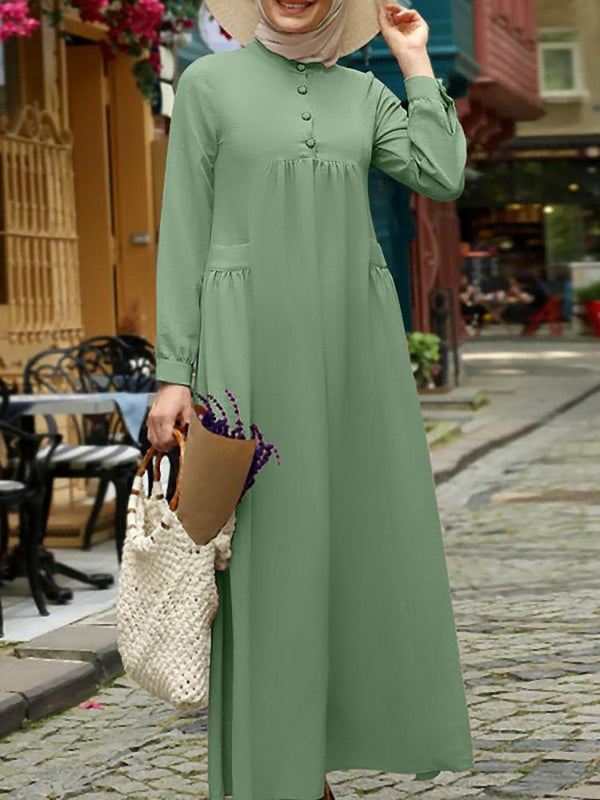 ZANZEA Women Muslim Shirt Dresses Abaya Kaftan Solid O-Neck Long Sleeve Vintage Long Dress Fashion Holiday Casual Loose Ladies Vestido Plus Size