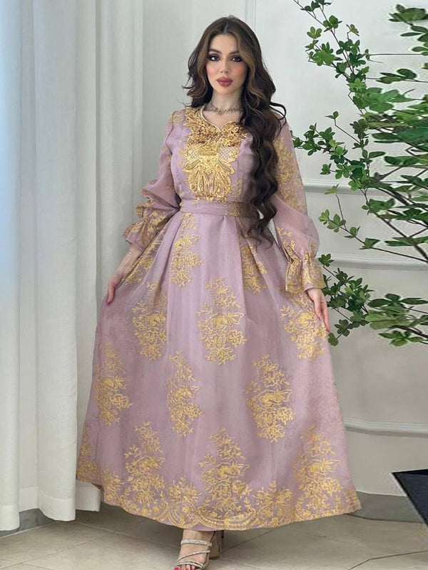 2023 Eid al-Adha Arab Dubai mesh embroidery sequin embroidery three-dimensional appliqué dress Muslim party dinner robe home clothing reception dress