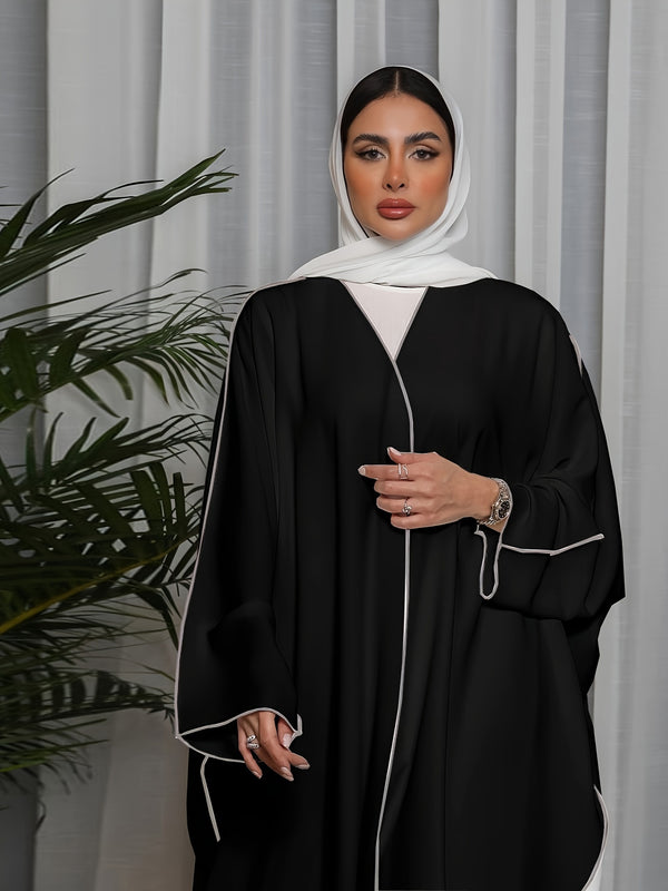Plus Size Long Kaftan Abaya Dress for Women - Casual Polyester Non-Stretch Solid Color Batwing Sleeve Maxi Dress - All Seasons Middle East Collection for Weekend Casual