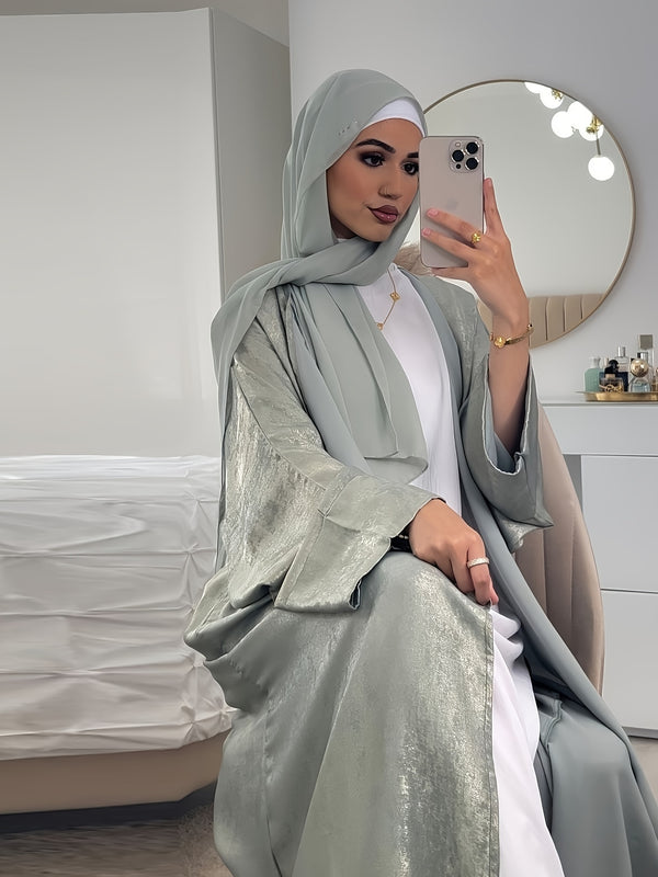 Women'S Elegant Ombre Long Sleeve Abaya, Casual Polyester Kaftan with Batwing Sleeves, All-Season Loose Fit Muslim Open Robe, Non-Stretch Woven Placket - H-Silhouette for Weekend Casual