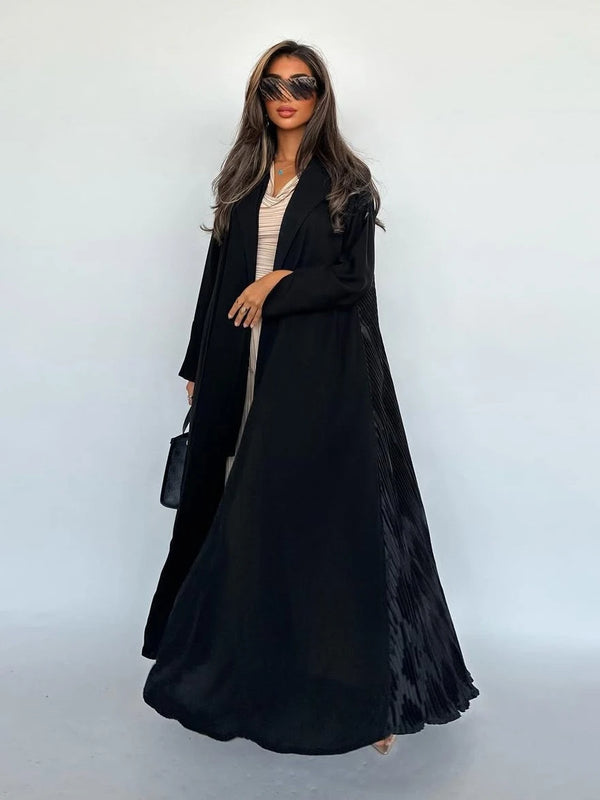 Eid Women Abaya Black Pleated Cardigan Lapel Muslim Party Dress Caftan Jalabiya Ramadan Abayas Vestidos Largos Kaftan Arab Robe