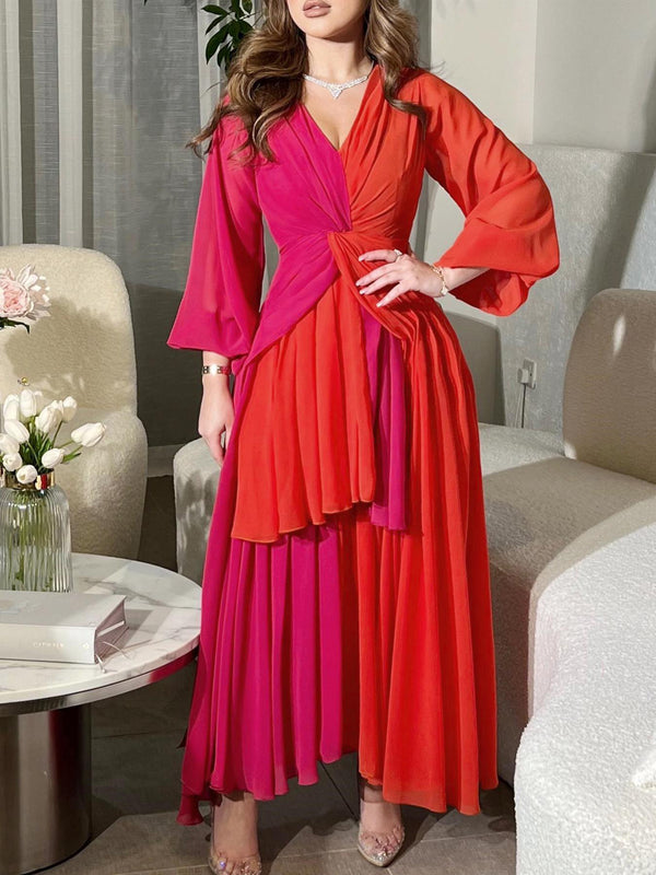 Elegant Color Block Chiffon Dress