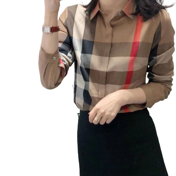 Pure cotton plaid women's shirt 2021 spring and autumn popular new all-match thin blouse bottoming shirt