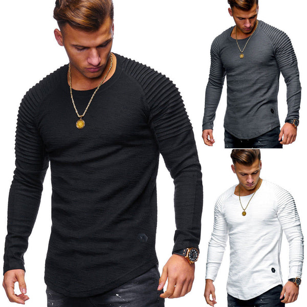 Round Neck Solid Color Long Sleeve T-Shirt