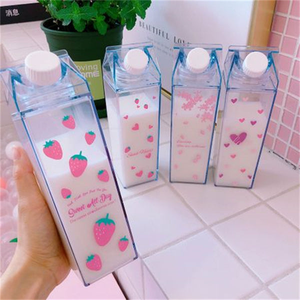 【1 Pack milk cup water cup】 Simple Transparent Handy Cup Cartoon Portable Water Cup  milk cup water cup blank milk carton blank box