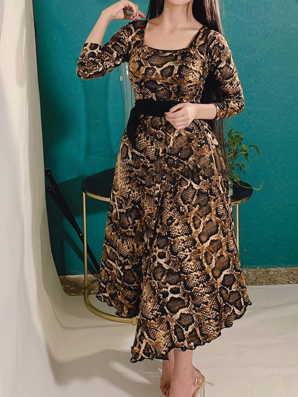 Snake print elegant slim waist dress