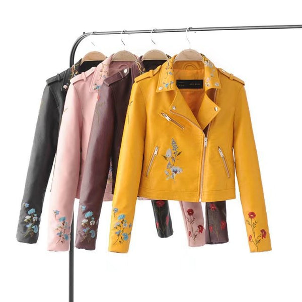 Lederjacke Blumen Frauen