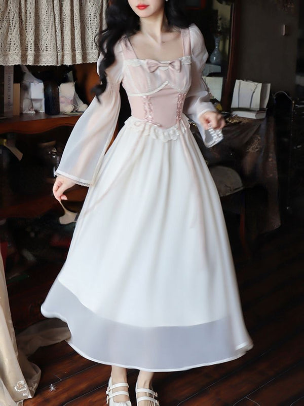 French Elegant Office Ladies Dress Party 2023 Summer Chiffon Dress Korean Fashion Casual Long Sleeve Midi Dress Ladies