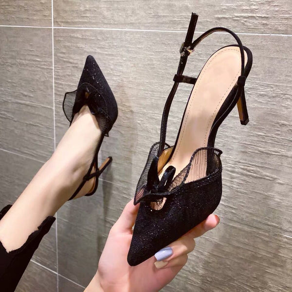 European and American high heels fashion sexy banquet slim women's shoes stiletto high heels rhinestone lace hollow sandals