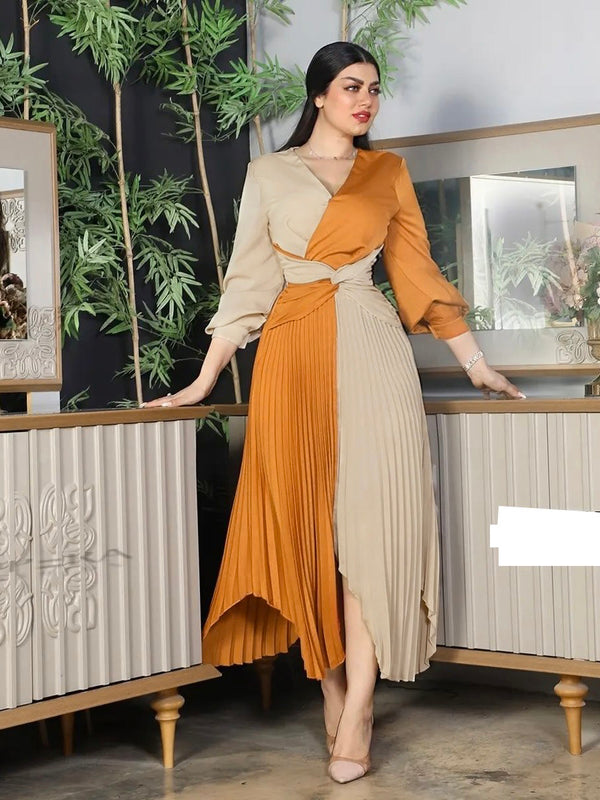 Orange Elegant Paneled Waist Satin Dress