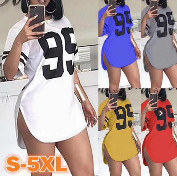 2021 European and American spring and summer round neck digital printing slit short-sleeved ladies T-shirt