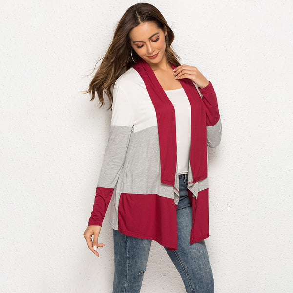 Three-color Contrast Stitching Long-sleeved Sweater