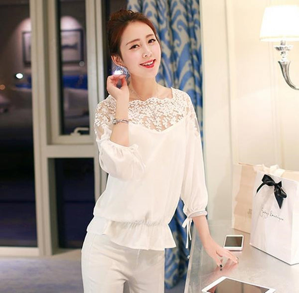 Summer New Korean Style Loose Lace Stitching Small Shirt With Three-quarter Sleeves Women's Upper