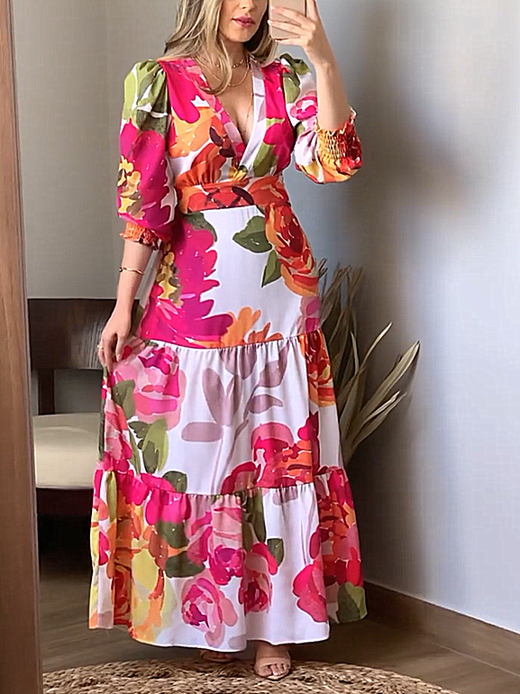 Floral print V-neck maxi dress