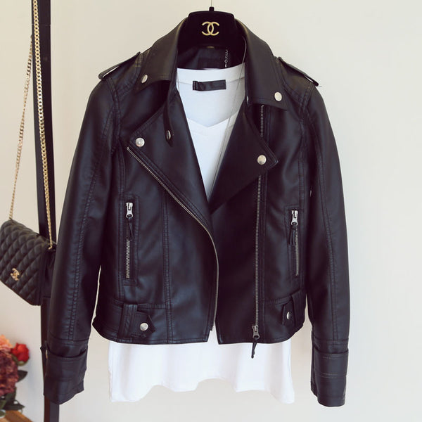 Leather jacket women's 2020 spring and autumn new Korean motorcycle PU jacket slim short washed leather jacket thinner small jacket leather jacket wom