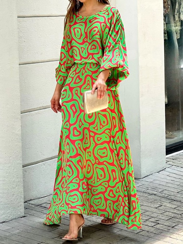 Abstract red pattern green dress suit