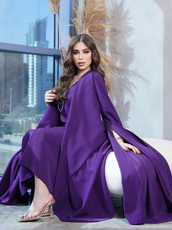 Purple Elegant Neck Satin Dress