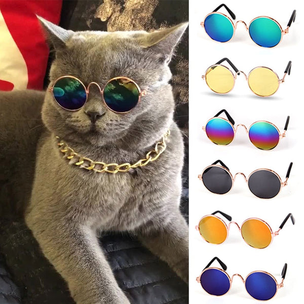 Cat Sunglasses Lovely Vintage Round Pet Glasses Reflection Dog Sunglasses Pet Eye Wear Glasses Funny Photos Props Accessories