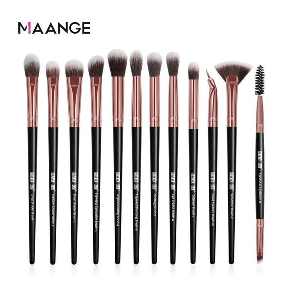 MAANGE 12pcs Eye Makeup Brushes Set With Cosmestic Bag Eyeshadow Blending Eyeliner Eyelash Eyebrow Brushes Make Up Professional