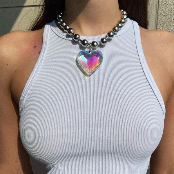 Y2K Jewelry Colorful Heart Pendant Necklace For Women Fashion Vintage Harajuku Punk Hip Hop Necklace Charm 90s Aesthetic Party