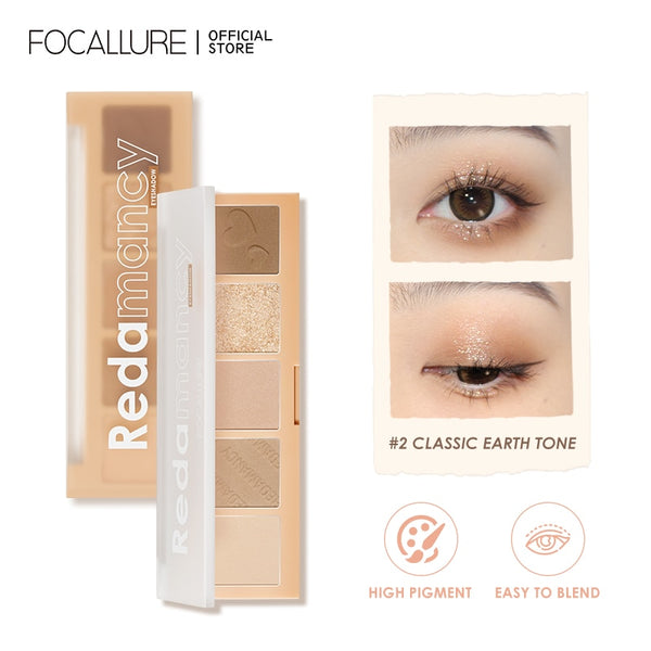 FOCALLURE 5 Color Eyeshadow Palette Matte Shimmer Eye Shadow Long-lasting Waterproof Pigments Shiny Eye Shadows Powder Cosmetics