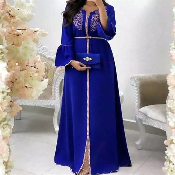 Embroidery Beads Ramadan Dresses Muslim Islamic Women Summer 2022 Flare Sleeve Jelaba Tunic Kaftan Abaya Dubai Female Maxi Dress