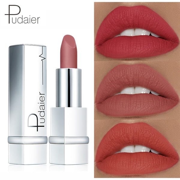 Pudaier 17-Color Velvet Matte Lipstick Makeup Nude Silky Bright Lip Stick Make Up Cosmetics Soft Smooth Tint Lip Balm Mate Batom